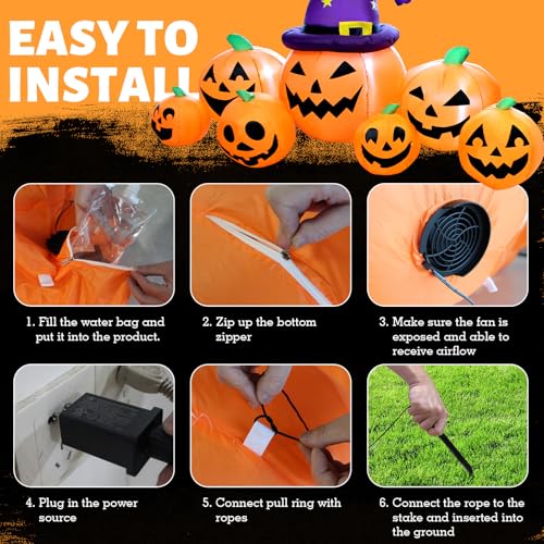 Round 8FT Halloween Inflatable Pumpkin with Witch Hat Yard Decor - Outdoor