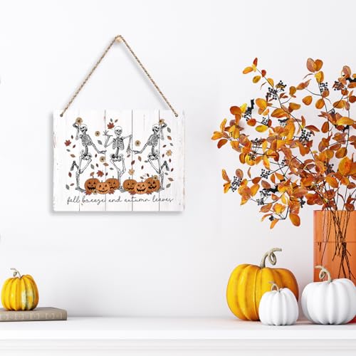 Fall Breeze and Autumn Leaves Wall Art Decor - Rustic Wooden Sign for Fall & Thanksgiving