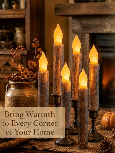6.5-Inch Real Wax Primitive Battery-Operated Taper Candles - Rustic Farmhouse Decor