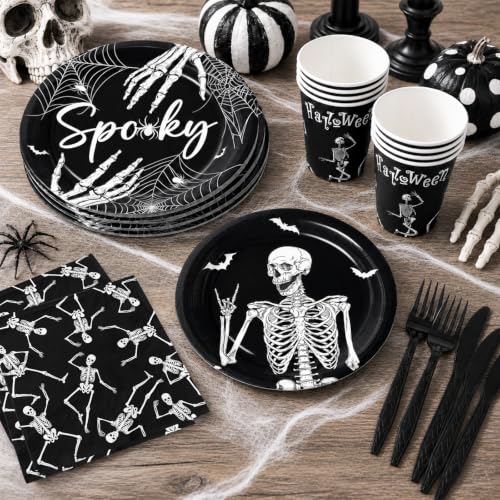 Halloween Skeleton Party Plates & Cup Set - Spooky Skeleton Birthday Decorations