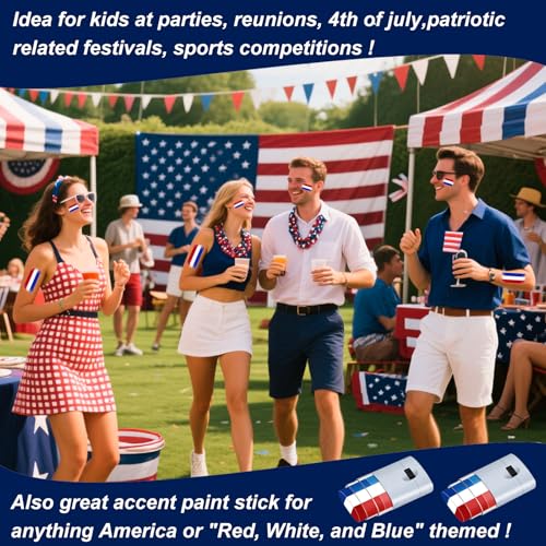 4-Pack Red White Blue Face Paint Sticks for 4th of July Body & Face Makeup