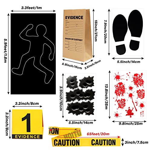 Crime Scene Decoration Kit for Murder Mystery & Halloween Parties - Body Silhouette, Caution Tape, Evidence Markers & Stickers