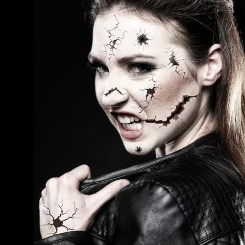 Halloween Face Tattoo Stickers Black Horror Crack Marks Waterproof Body Art 10 Sheets