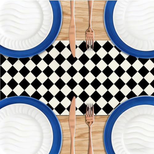 Geometric Pattern Black Beige Diamond Table Runner for Dining & Home Decor - 13x72 Inches