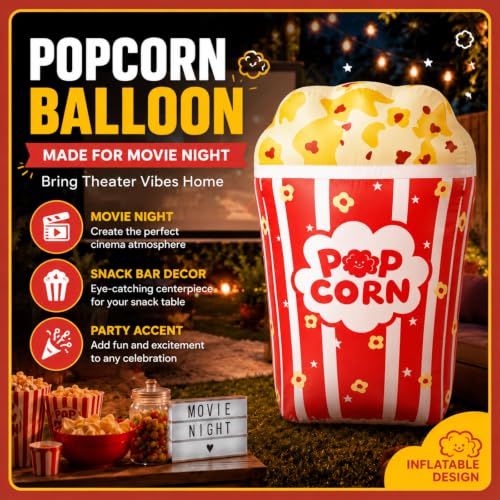 Popcorn Inflatable Carnival Decor - 4 FT Halloween Yard & Party Display - Leyndo