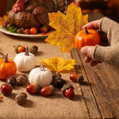 Fall Decorations Set with Pumpkins, Acorns & Maple Leaves - Admix-4