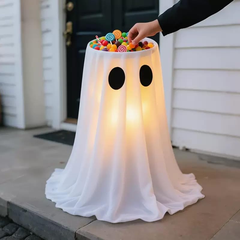 Giant Floating Ghost Halloween Decoration with LED Lights - 5FT Spooky Yard Decor