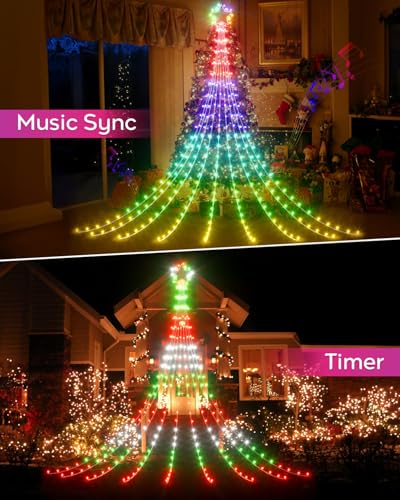 12 FT Outdoor RGB Waterfall Christmas Tree Lights with APP Remote & Music Sync