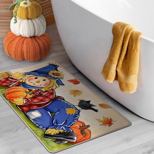 Fall Scarecrow Door Mat 1'5" x 2'5" - Autumn Pumpkin Crow Welcome Rug