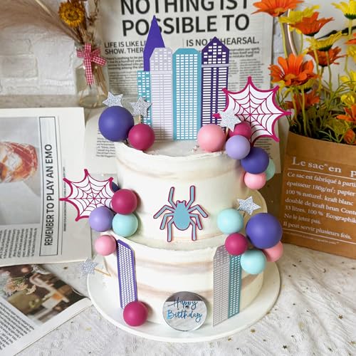Animal-Themed Cake Topper Set with Spider Web Balls and Stars for Birthday Party