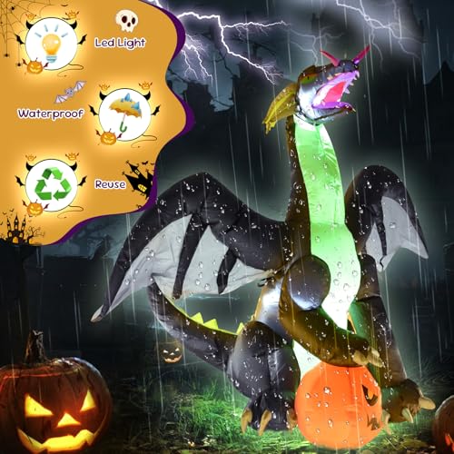 4FT Green Dinosaur Halloween Inflatable with LED Lights - Outdoor Yard Decor
