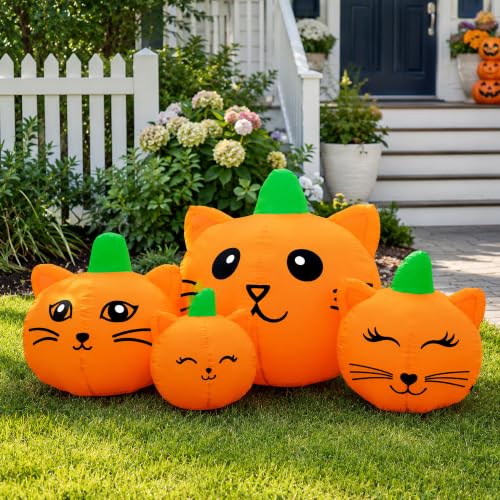 Halloween Inflatable Pumpkin Cat Heads Set - 6.3ft Outdoor Yard Decor with LED Lights