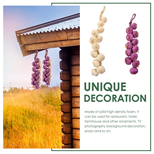 Artificial Garlic String Decoration 2pcs Hanging Faux Vegetables for Kitchen & Home Decor