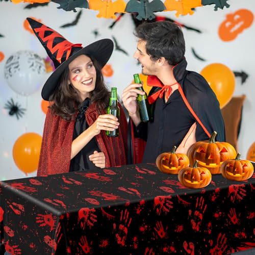 Halloween Bloody Handprint Tablecloth Set - Spooky Waterproof Horror Decor, 2 Pcs