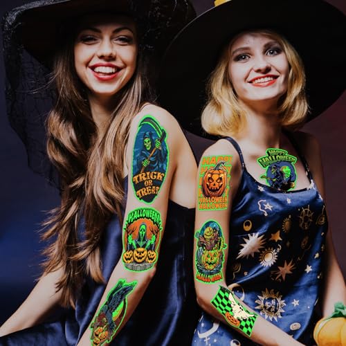 Large Glow in the Dark Halloween Temporary Tattoos for Kids - 100 Pack