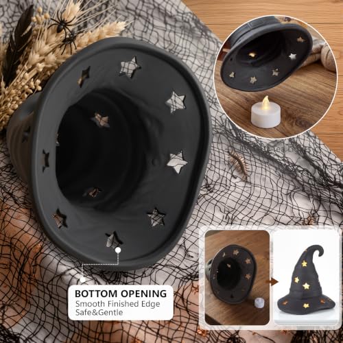 Halloween Terracotta Witch Hat Tea Light Holder Outdoor Decor