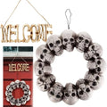 Halloween Skeleton Welcome Sign & Skull Wreath 2 Pack - Fall Door & Wall Decor