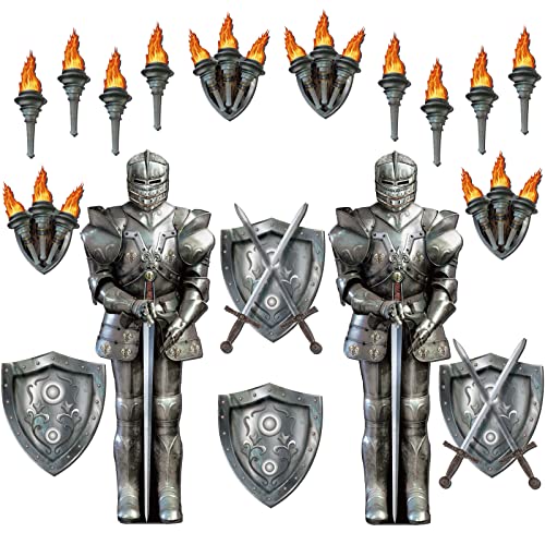 Medieval Party Decorations Set - 20 Pieces Knight Shields Torches & Armor