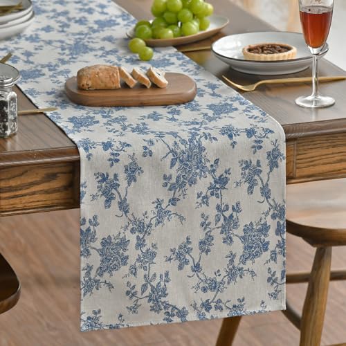 Dark Grey Cotton Linen Table Runner 13x72 Inch - Monochrome Chinoiserie Decor