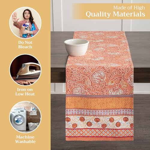 Harvest Festival Cotton Table Runner 14.5x72 Inches - Double Layer, Autumn Decor