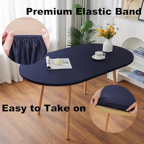 Navy Blue Fitted Spandex Oval Tablecloth 42x72 Inch with Elastic Band