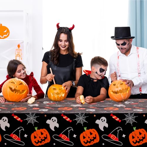 Halloween Pumpkins Tablecloth Set - 54x108 Inch Disposable Plastic Table Cover with Banner - 3 Styles