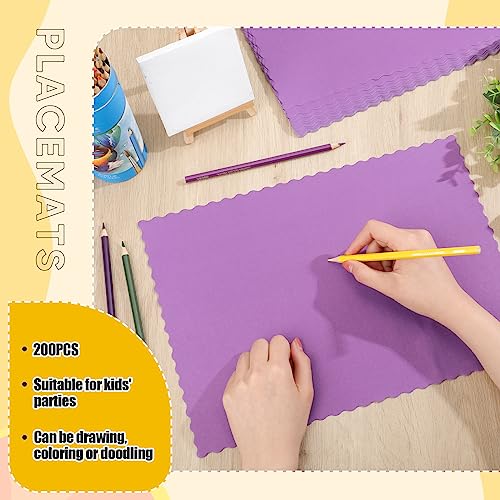 Disposable Paper Placemats 200 Pack - Scalloped Edges, 10x14 Inches, Purple