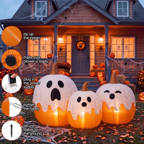5ft Halloween Inflatable Ghost Pumpkin Decor - Outdoor Blow Up Yard Decoration with LED Lights - Variation: Pumpkin