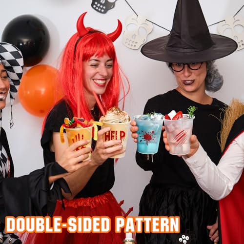 48 Pack Halloween Plastic Cups 12oz Blood Print Disposable Party Cups
