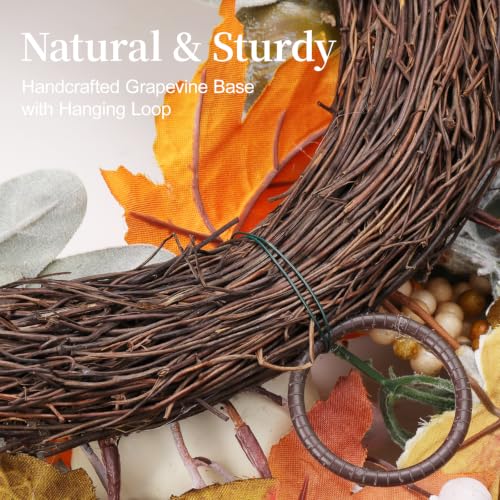 Artificial Fall Wreath 22 Inch Autumn Harvest Decor for Front Door and Wall