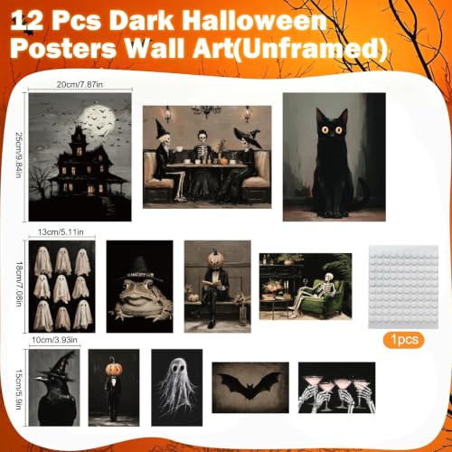 Halloween Gothic Skeleton Ghost Wall Posters - Spooky Gothic Halloween Decor Set of 12