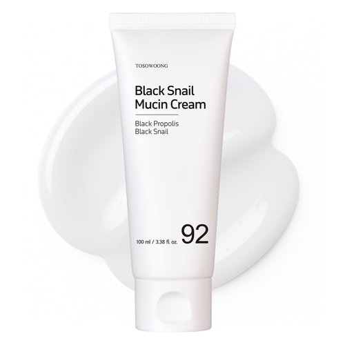 TOSOWOONG Black Snail Mucin 92% Face Cream, 920,768ppm Black Snail Mucin, Propolis, Lightweight Moisturing Cream for Soft, Glowy Skin, Moisturizer Face Cream, Korean Skin Care, 100ml, 3.38 fl.oz.