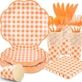 Orange Gingham Party Plates and Napkins Set - Serves 25 - Variation of THIS listing