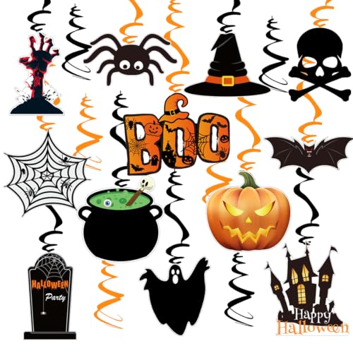 Halloween Hanging Ceiling Swirl Decorations Set - 30 Pre-Assembled Spooky Ornaments