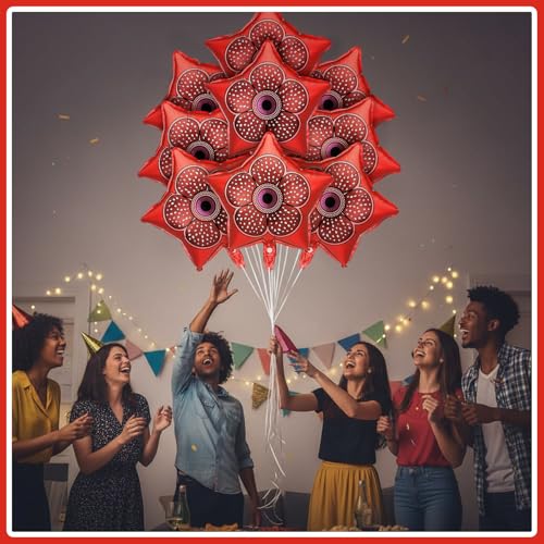 Mystery Theme Party Balloons - Red Flower Foil Balloons Set, 12 Pcs