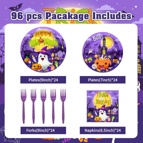 Halloween Party Plates and Napkins Set - Disposable Pumpkin Ghost Theme - 96pcs