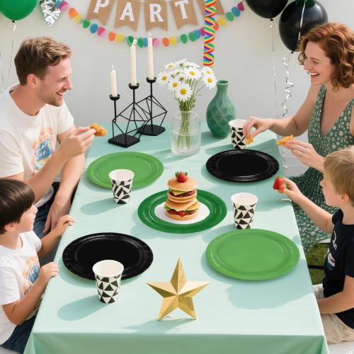 Heavy Duty Green, Black & Light Green Paper Plates 9 Inch - 60 Pack - Variation: Black Green Light Green Solid Color