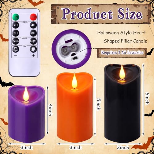 Retisee Heart Flameless Candle Set - Halloween Color Heart-Shaped Decor with Timer
