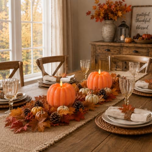 Orange Flameless Pumpkin Candle for Fall Decor - Remote Control, 5.5 Inch