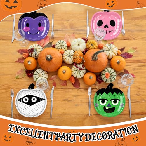 Umigy 42 Pack Halloween Paper Plates Disposable Party Dinnerware Set - Pumpkin & Bat Design - Festive Tableware for Halloween Parties Variation of 42