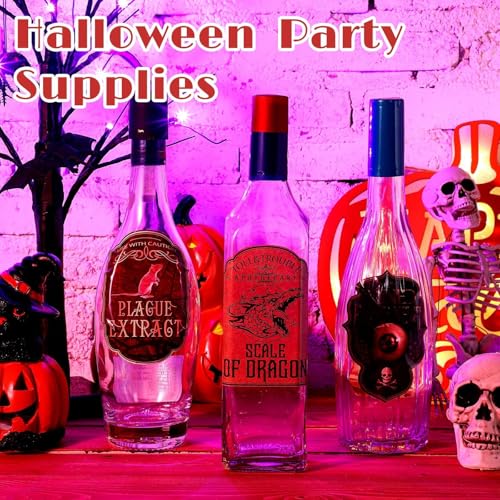Halloween Wine Bottle Labels Set - 48 Waterproof Sticker Decorations