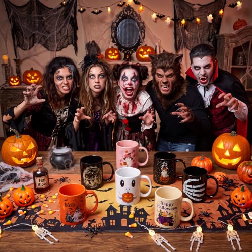 Halloween Ghost Ceramic Coffee Mug Set - 8 Pcs, 12 oz, Handle, Holiday Decor