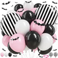 Pink Black White Stripe Halloween Balloons Set with 3D Bat Stickers - 35 pcs