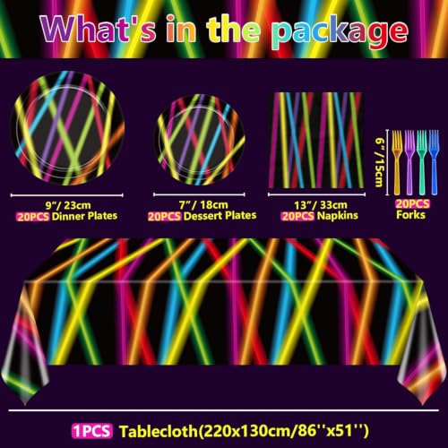Glow in the Dark Party Supplies Set Neon Lines - Serves 20 for Halloween & Birthdays