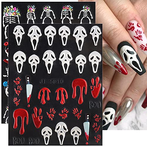 Halloween Nail Stickers - 8 Sheets 5D Embossed Skull Ghost Pumpkin Spider Bat Design - Variation of THIS listing