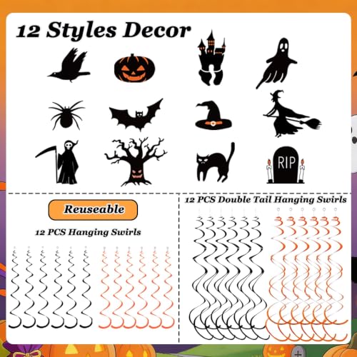 Halloween Hanging Streamers Set - 36 PCS Indoor Outdoor Ghost Pumpkin Witch Decor