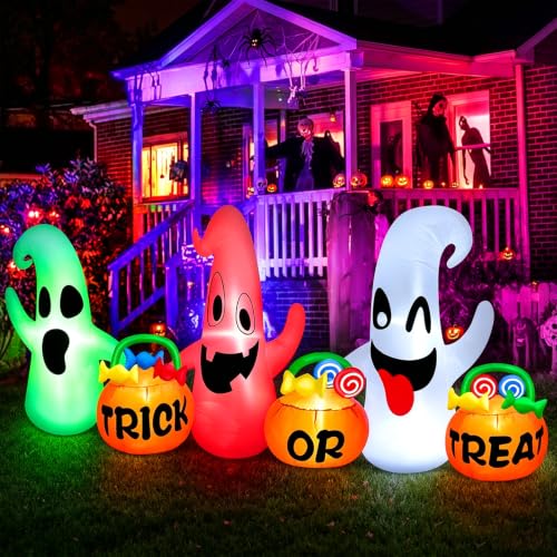 8 Ft Halloween Inflatable Ghosts with Pumpkin Candy Bags Yard Decor