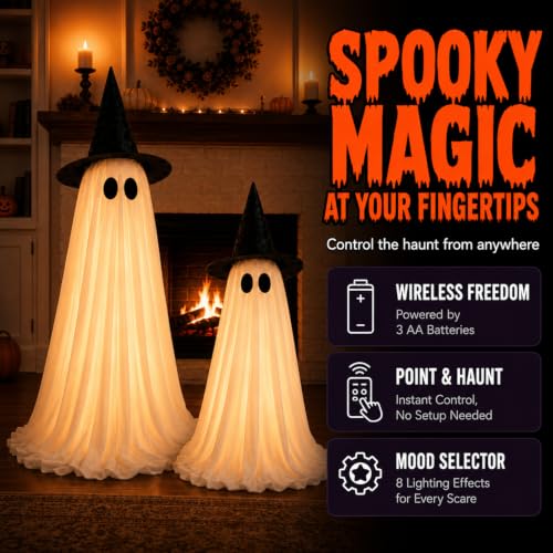 Indoor Halloween Ghost Decorations with Lights - 2 Pack Spooky Spooky Halloween Decor
