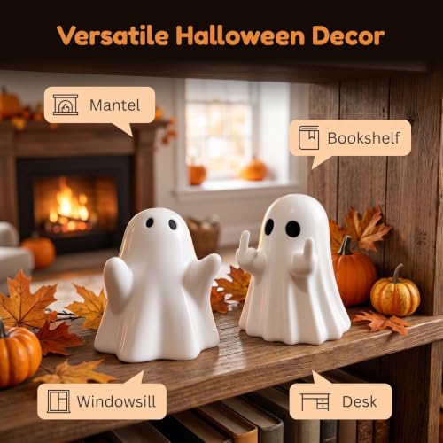 Mini Ghost Figurine Set - Halloween PVC Decor, 2-Pack