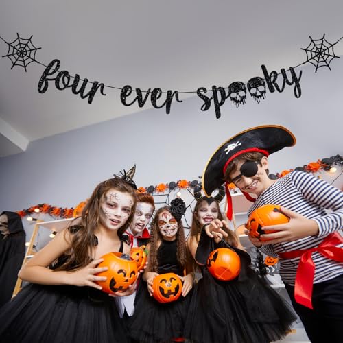 Halloween 4th Birthday Banner - Spooky Skull Party Decorations for Kids